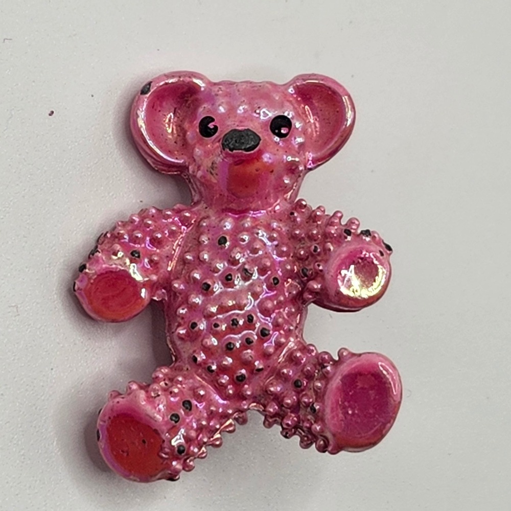 Vintage Pink Textured Teddy Bear Brooch Pin Enamel Animal Jewelry